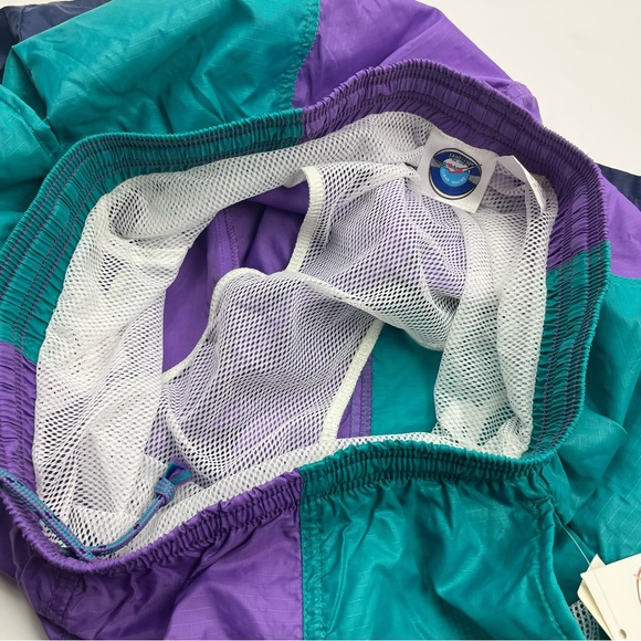 Jantzen *RARE Vintage Colorblock Purple Teal Blue Mens Large Swim Shorts 90s NEW - Picture 11 of 13